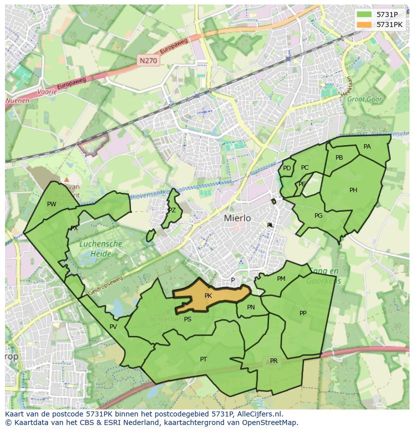 Afbeelding van het postcodegebied 5731 PK op de kaart.