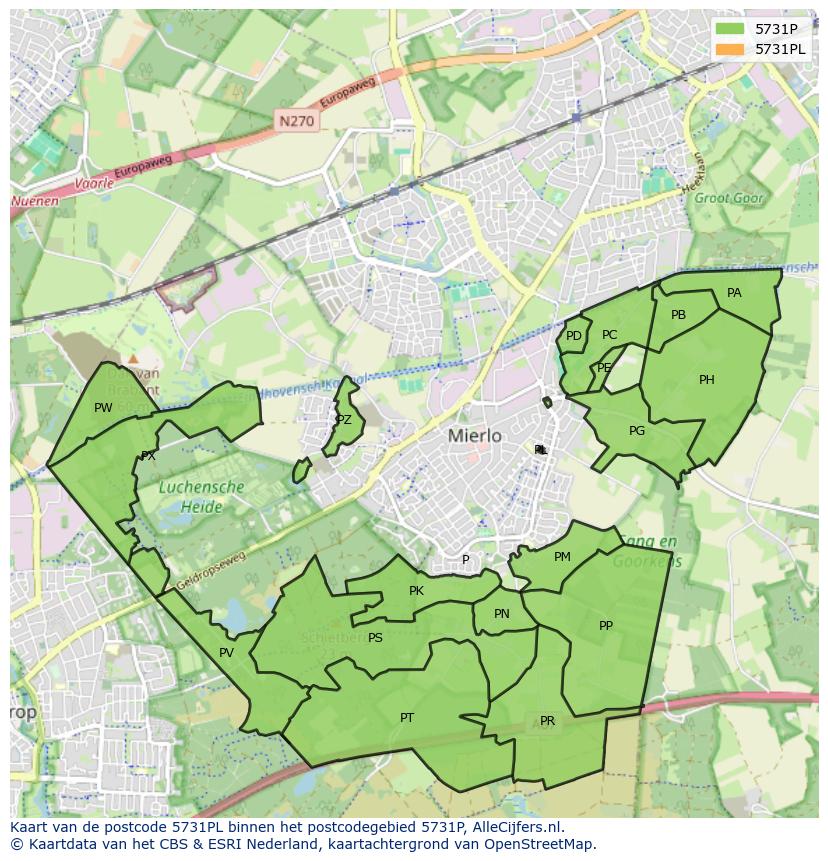 Afbeelding van het postcodegebied 5731 PL op de kaart.