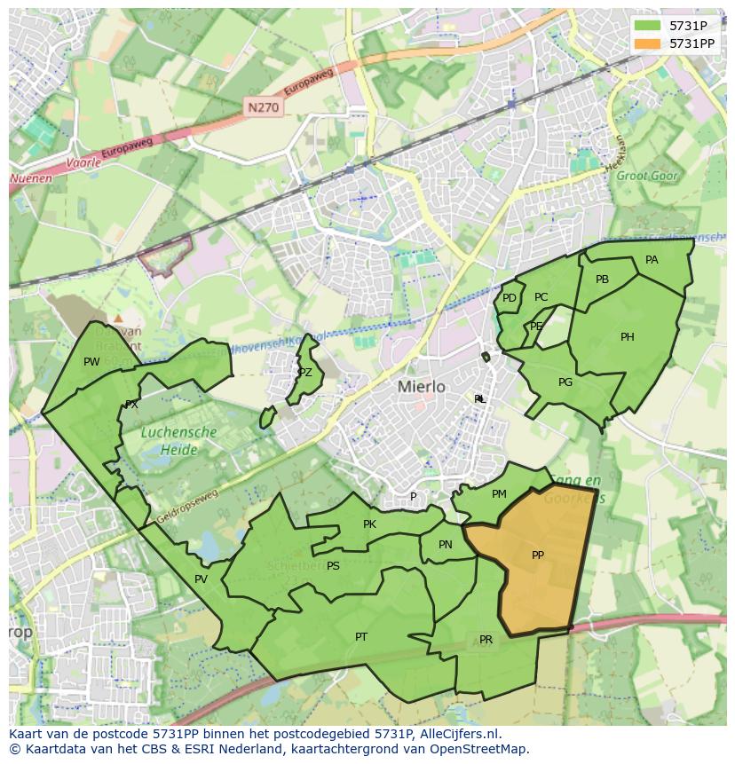 Afbeelding van het postcodegebied 5731 PP op de kaart.