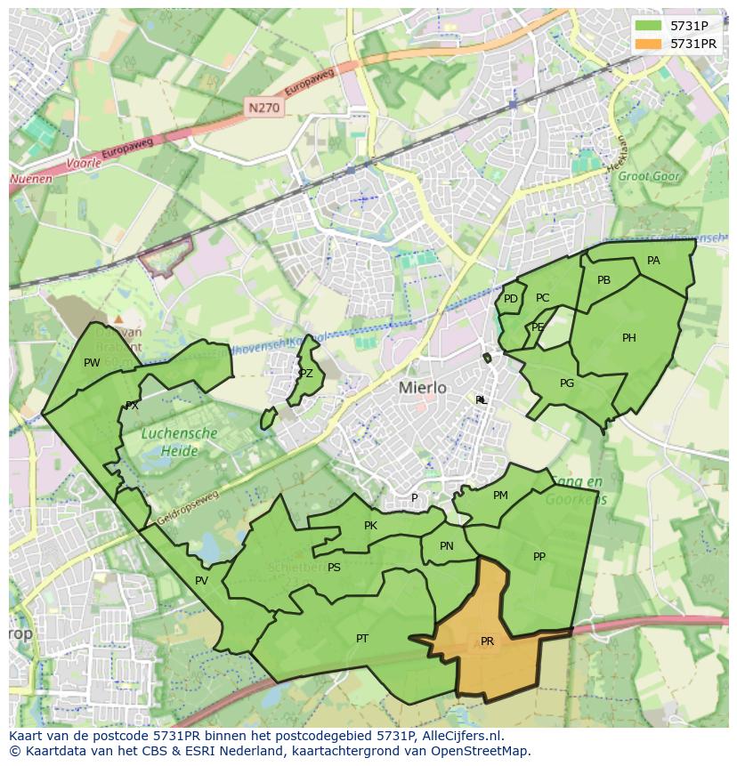 Afbeelding van het postcodegebied 5731 PR op de kaart.