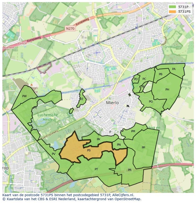 Afbeelding van het postcodegebied 5731 PS op de kaart.