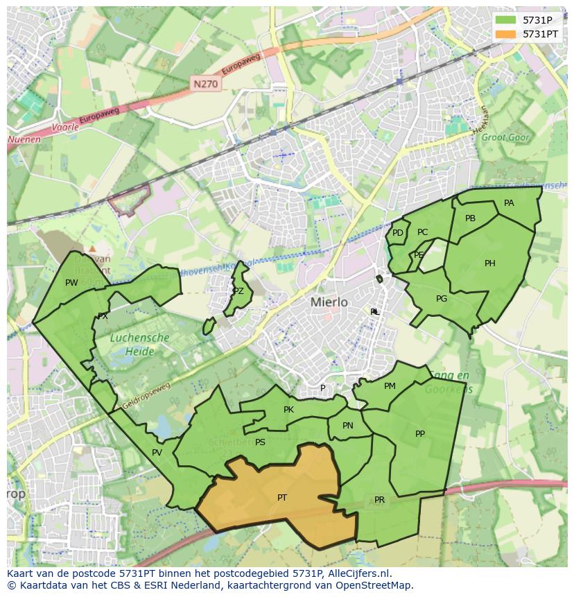 Afbeelding van het postcodegebied 5731 PT op de kaart.