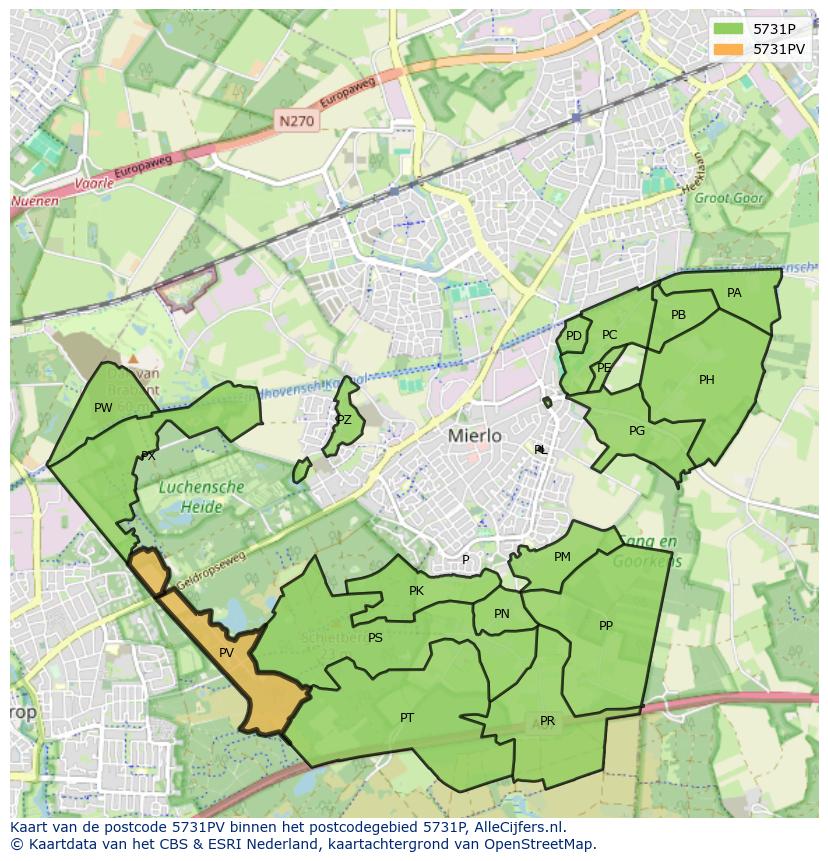 Afbeelding van het postcodegebied 5731 PV op de kaart.