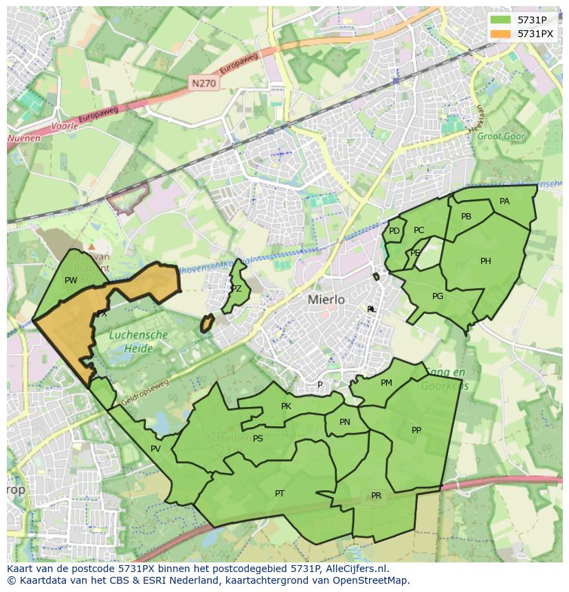 Afbeelding van het postcodegebied 5731 PX op de kaart.