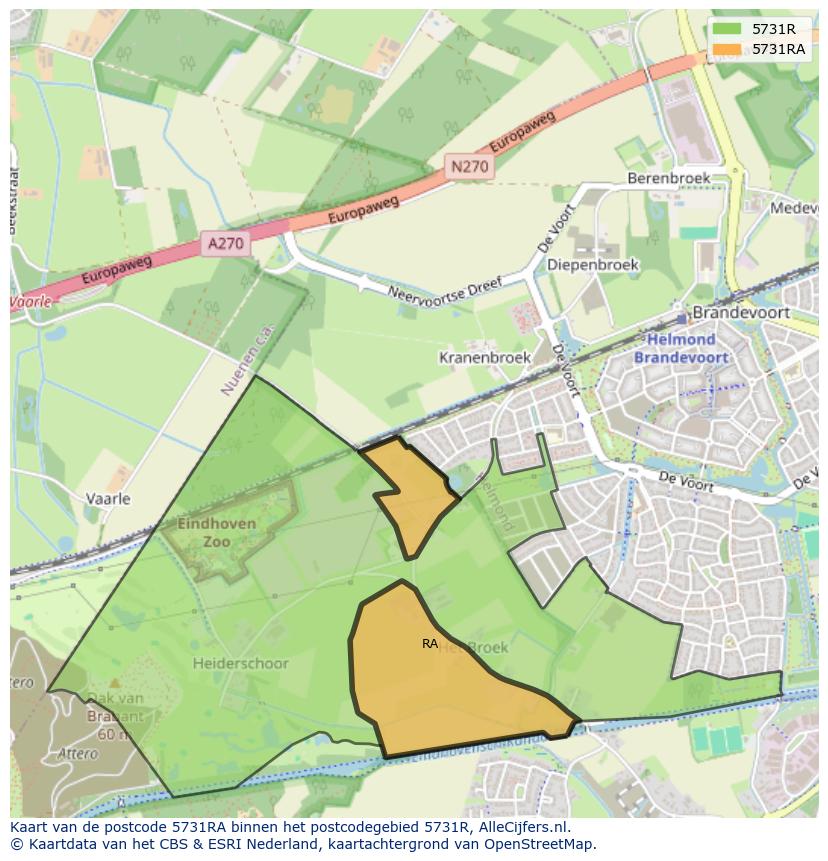 Afbeelding van het postcodegebied 5731 RA op de kaart.