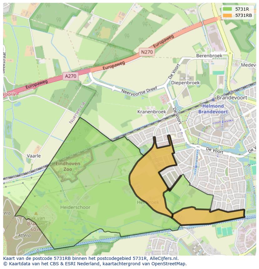 Afbeelding van het postcodegebied 5731 RB op de kaart.
