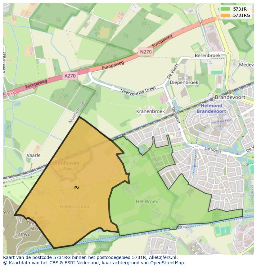 Afbeelding van het postcodegebied 5731 RG op de kaart.