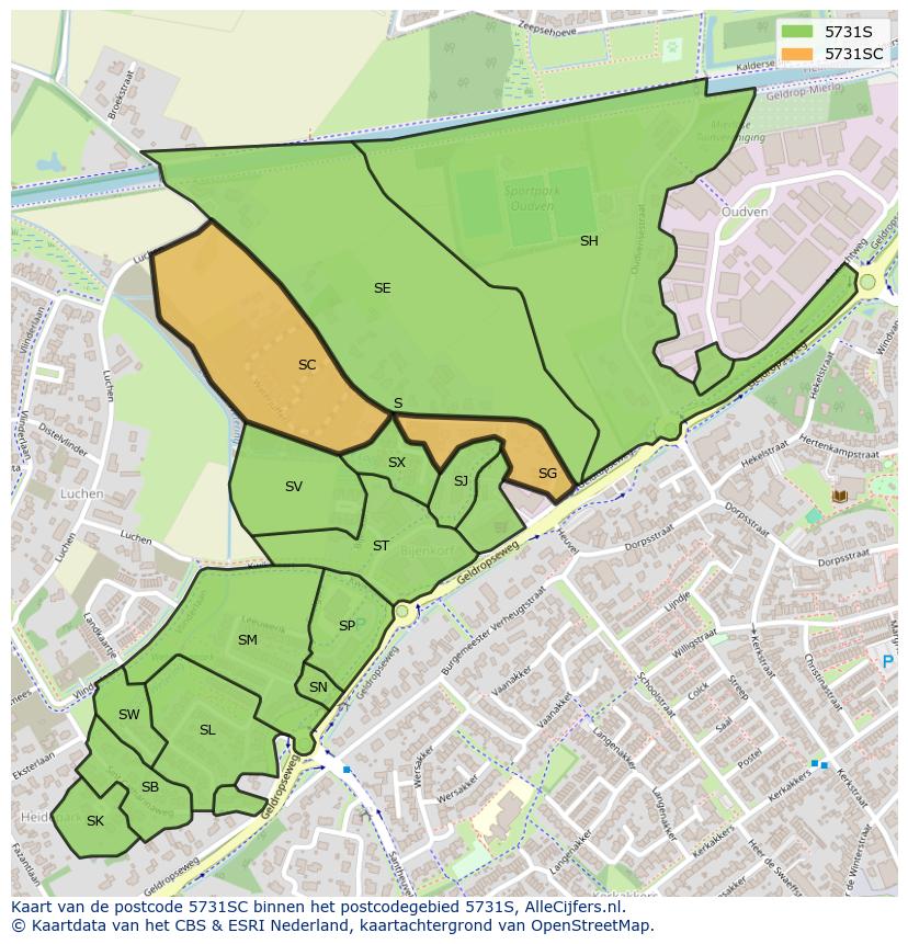 Afbeelding van het postcodegebied 5731 SC op de kaart.