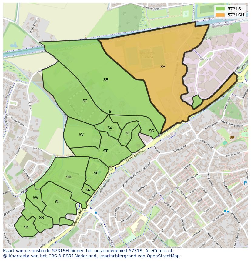 Afbeelding van het postcodegebied 5731 SH op de kaart.
