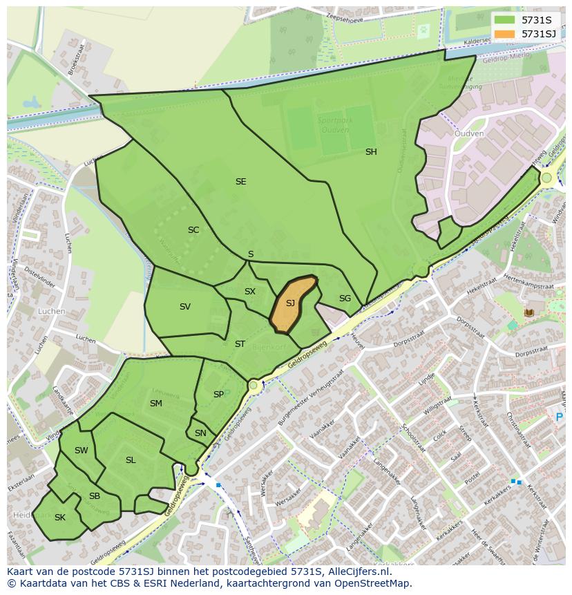 Afbeelding van het postcodegebied 5731 SJ op de kaart.
