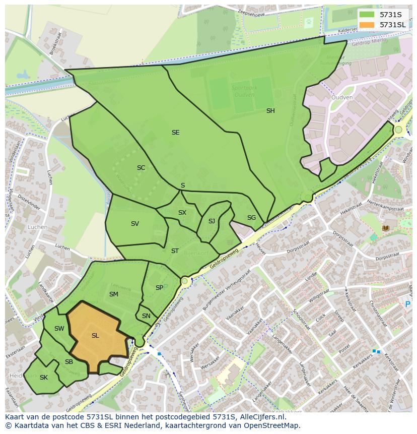 Afbeelding van het postcodegebied 5731 SL op de kaart.