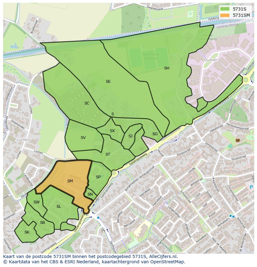 Afbeelding van het postcodegebied 5731 SM op de kaart.