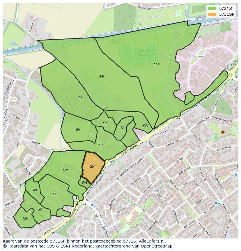 Afbeelding van het postcodegebied 5731 SP op de kaart.