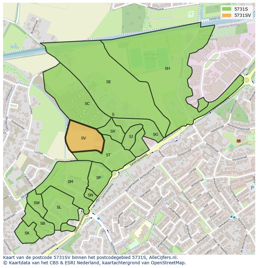 Afbeelding van het postcodegebied 5731 SV op de kaart.