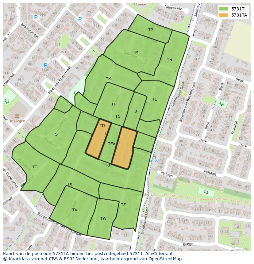 Afbeelding van het postcodegebied 5731 TA op de kaart.