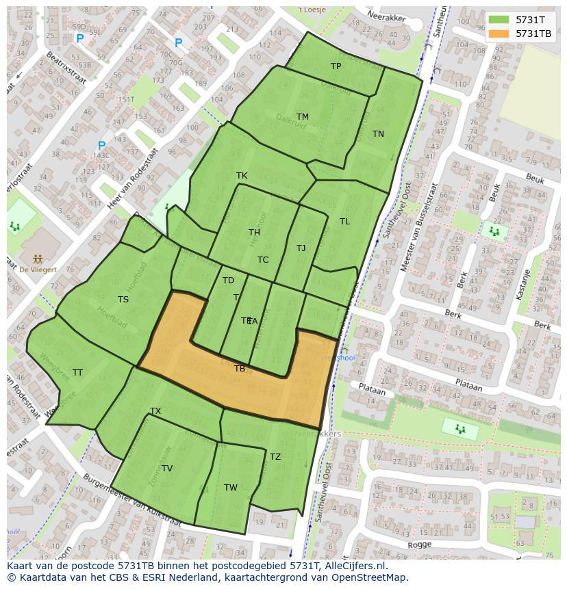 Afbeelding van het postcodegebied 5731 TB op de kaart.