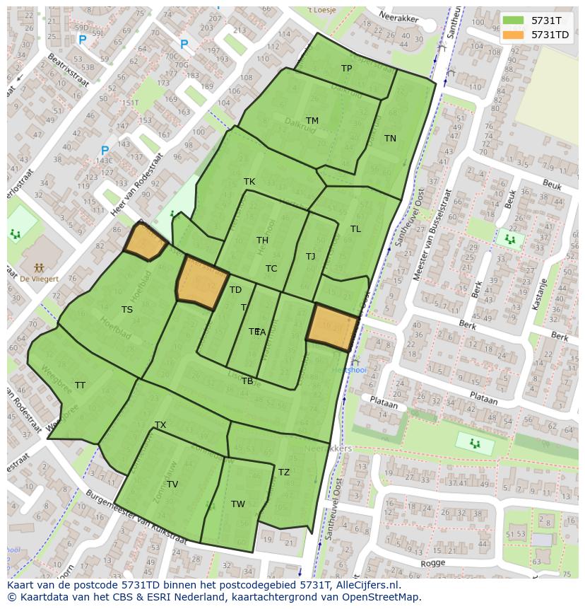 Afbeelding van het postcodegebied 5731 TD op de kaart.