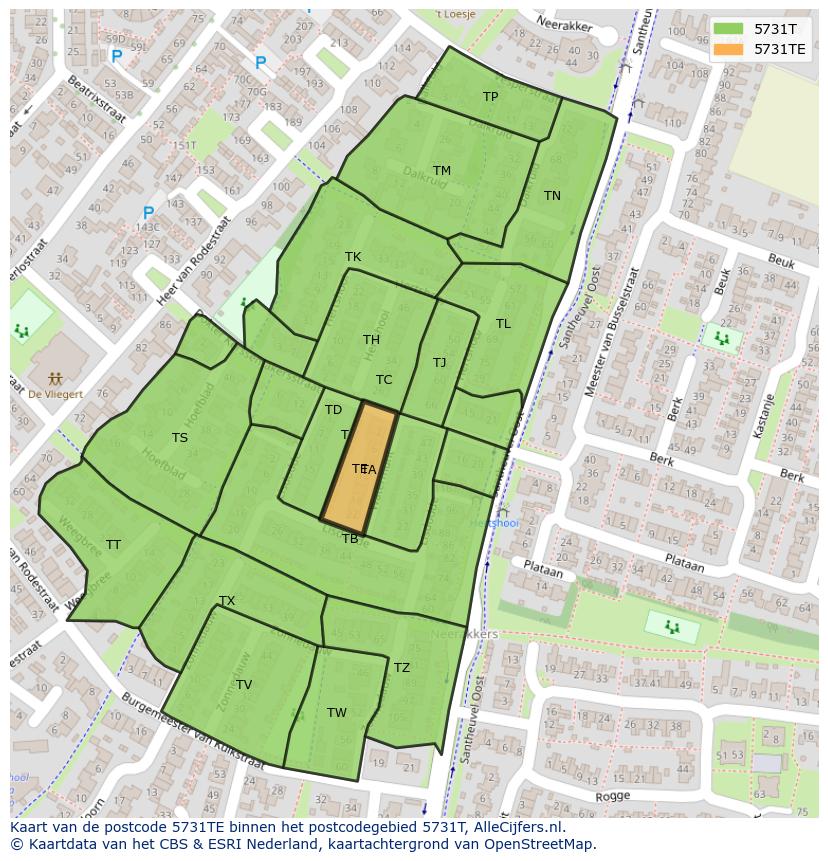Afbeelding van het postcodegebied 5731 TE op de kaart.
