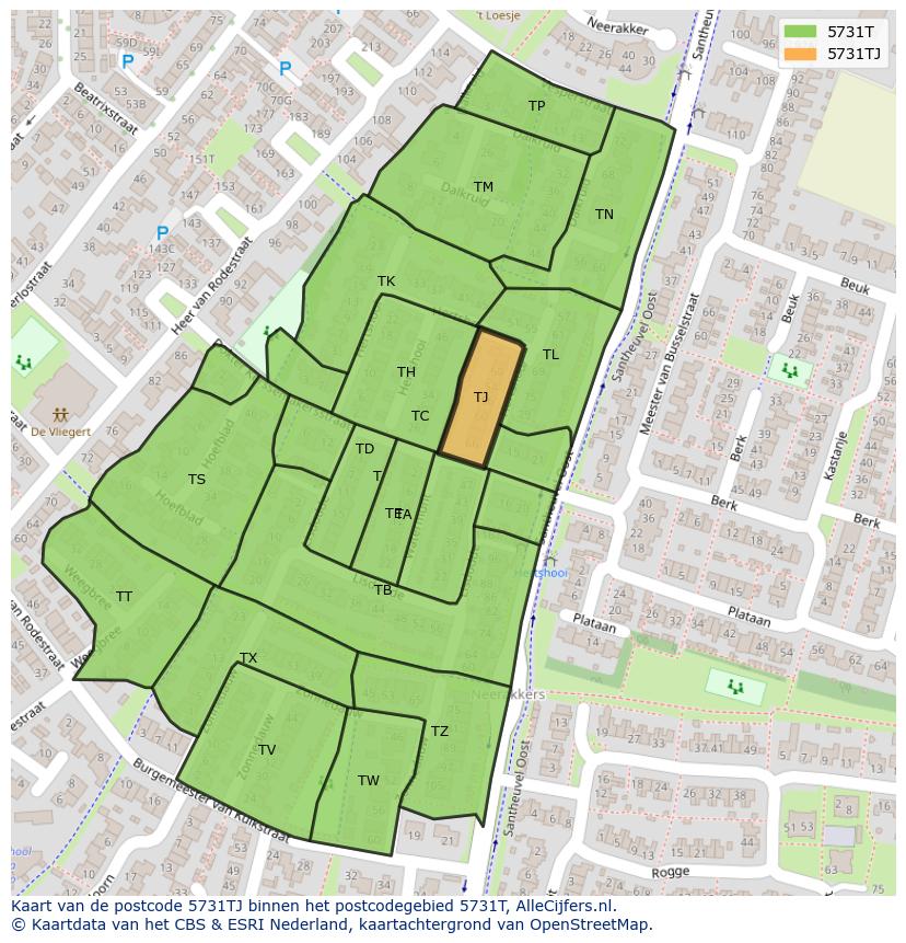 Afbeelding van het postcodegebied 5731 TJ op de kaart.