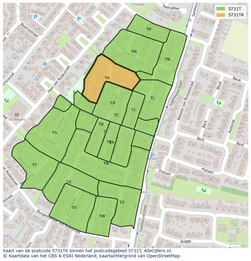 Afbeelding van het postcodegebied 5731 TK op de kaart.