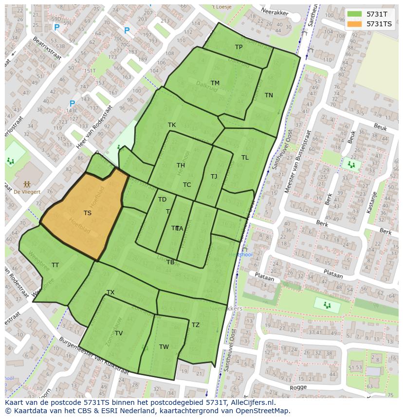 Afbeelding van het postcodegebied 5731 TS op de kaart.