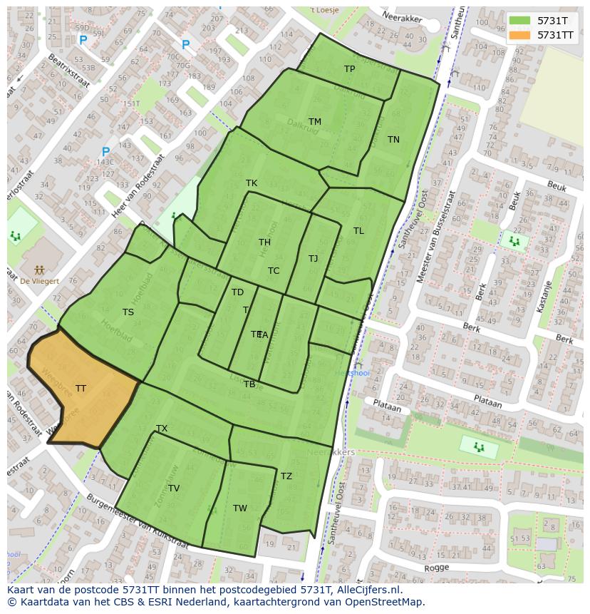 Afbeelding van het postcodegebied 5731 TT op de kaart.