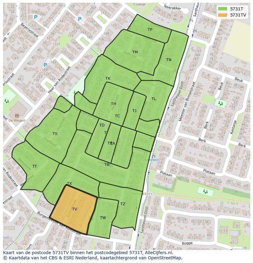 Afbeelding van het postcodegebied 5731 TV op de kaart.