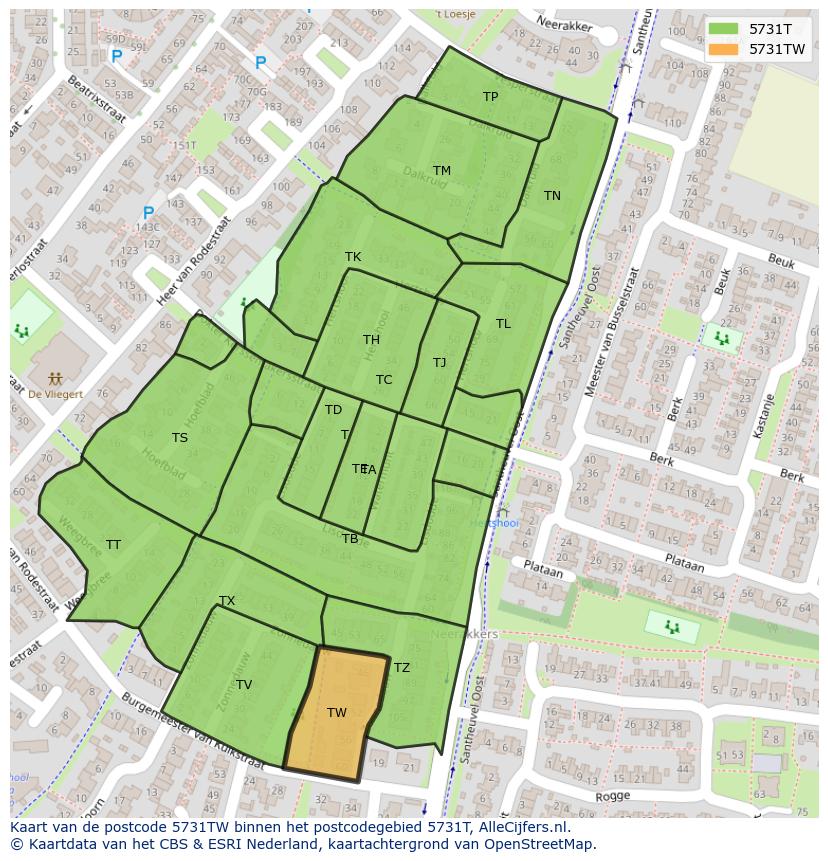 Afbeelding van het postcodegebied 5731 TW op de kaart.