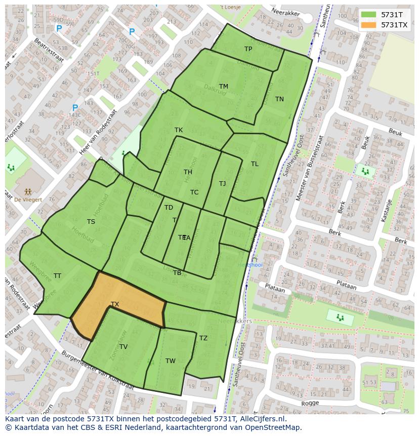Afbeelding van het postcodegebied 5731 TX op de kaart.