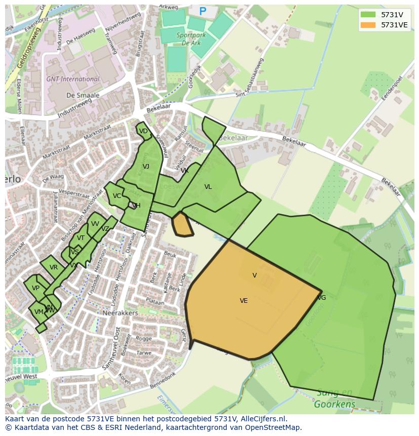 Afbeelding van het postcodegebied 5731 VE op de kaart.