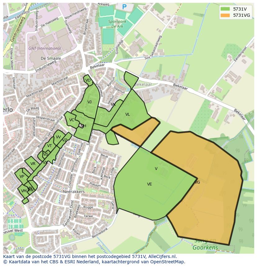 Afbeelding van het postcodegebied 5731 VG op de kaart.