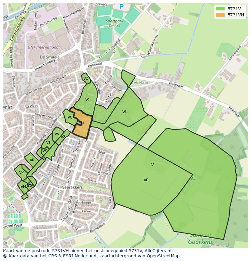 Afbeelding van het postcodegebied 5731 VH op de kaart.