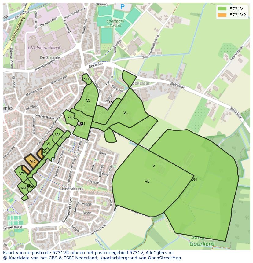 Afbeelding van het postcodegebied 5731 VR op de kaart.