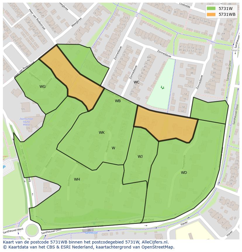 Afbeelding van het postcodegebied 5731 WB op de kaart.