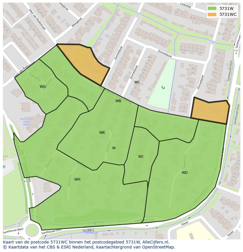 Afbeelding van het postcodegebied 5731 WC op de kaart.