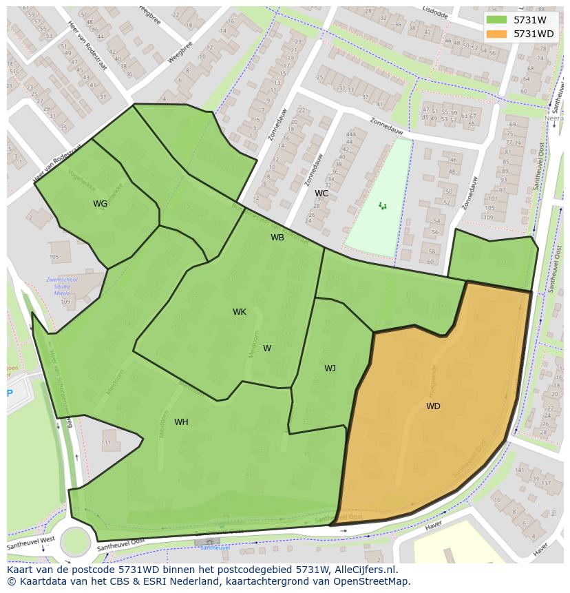 Afbeelding van het postcodegebied 5731 WD op de kaart.