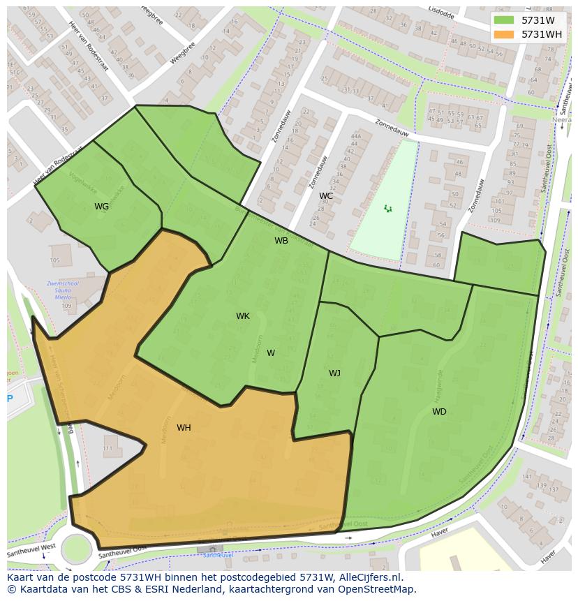 Afbeelding van het postcodegebied 5731 WH op de kaart.