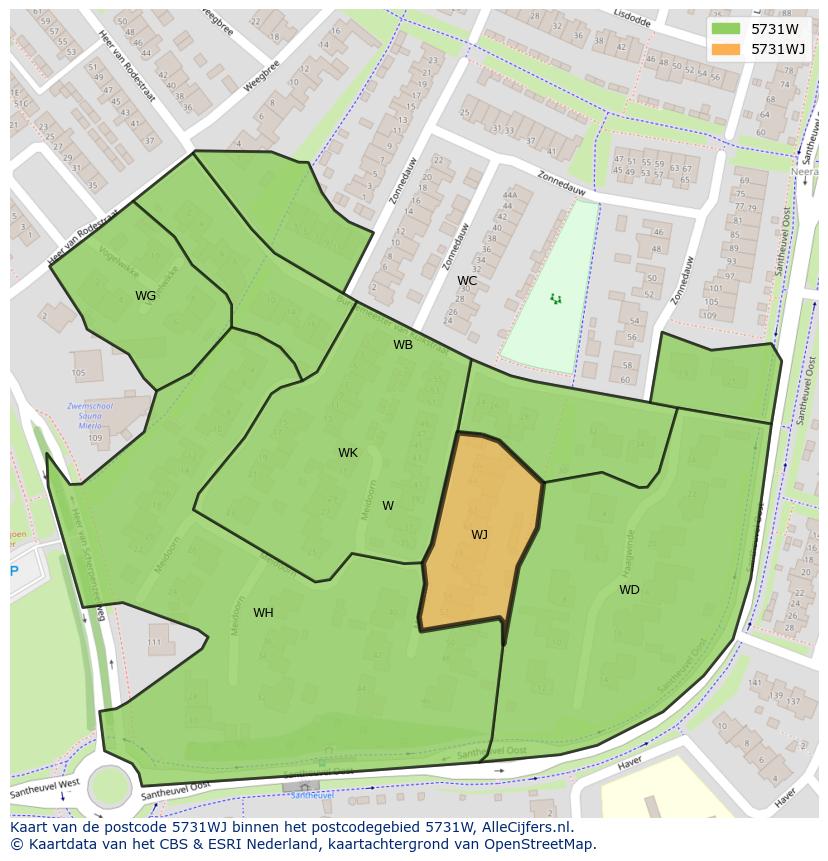 Afbeelding van het postcodegebied 5731 WJ op de kaart.
