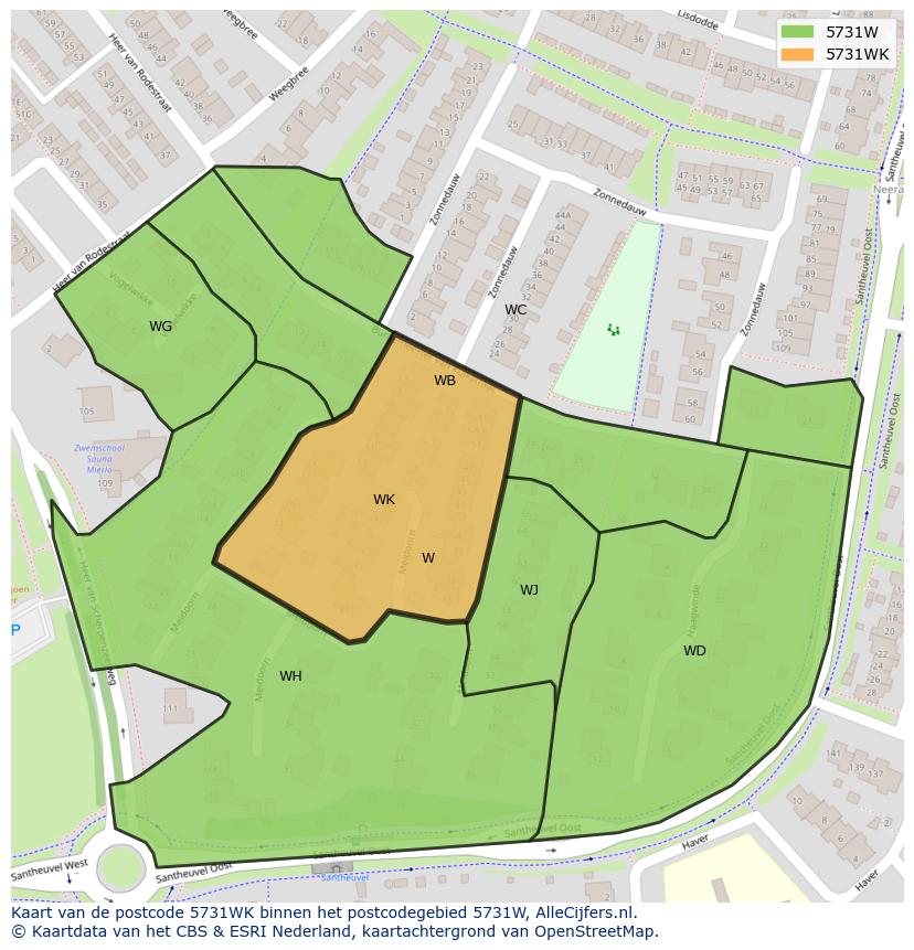 Afbeelding van het postcodegebied 5731 WK op de kaart.