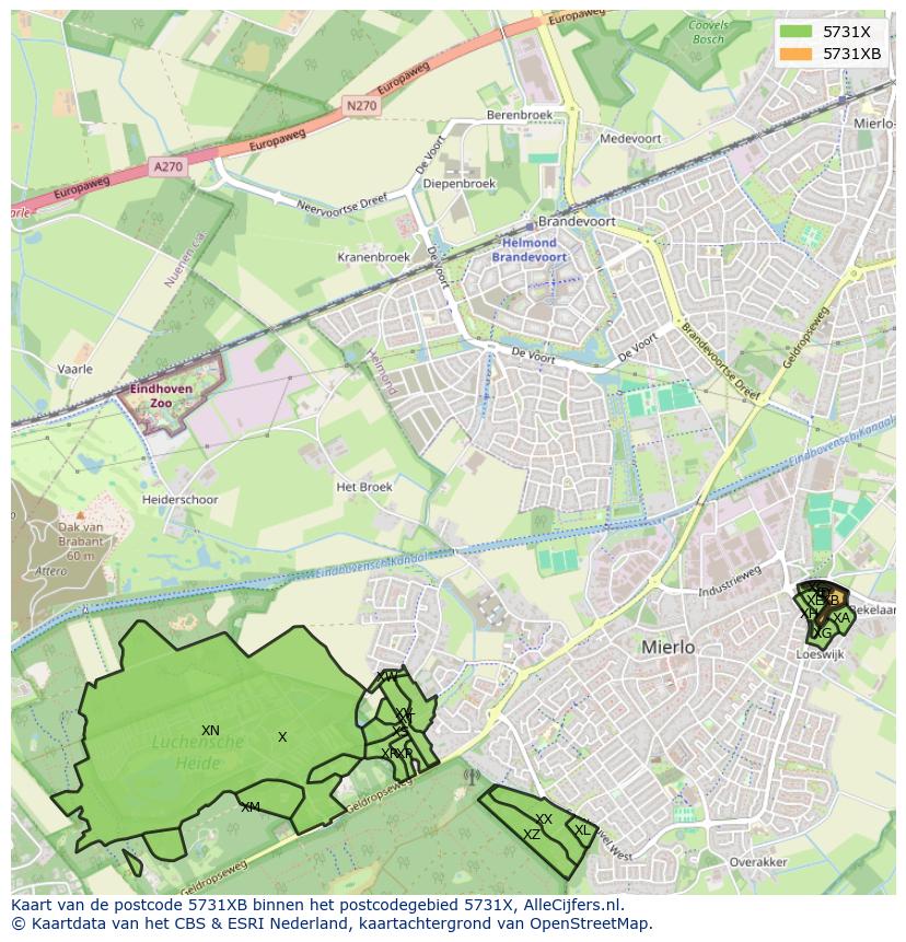 Afbeelding van het postcodegebied 5731 XB op de kaart.