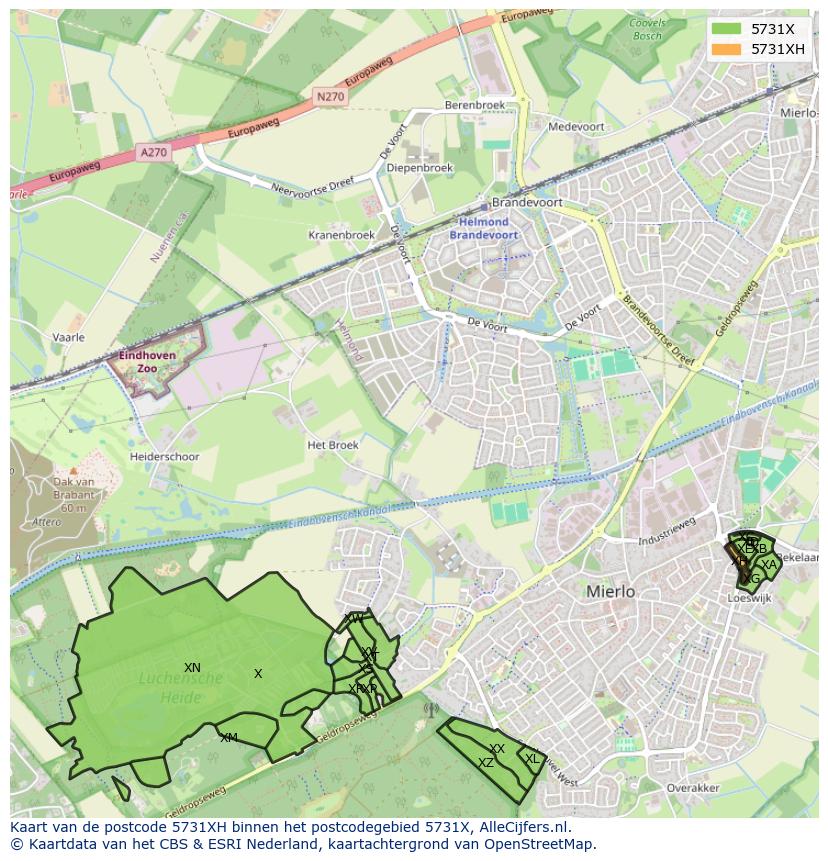 Afbeelding van het postcodegebied 5731 XH op de kaart.