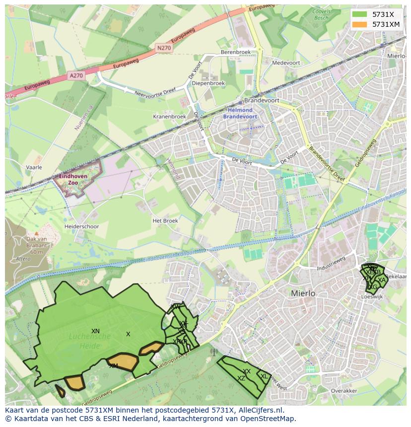 Afbeelding van het postcodegebied 5731 XM op de kaart.