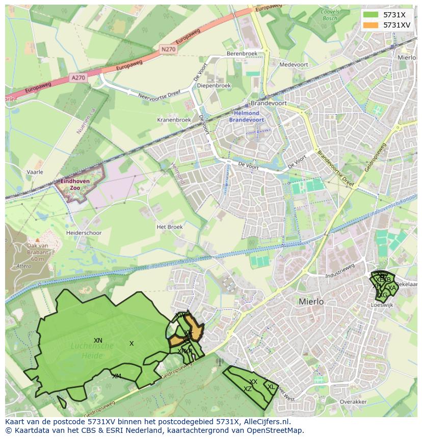 Afbeelding van het postcodegebied 5731 XV op de kaart.