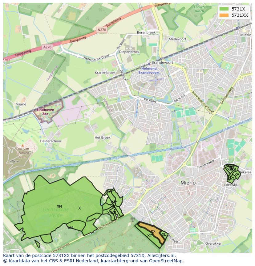Afbeelding van het postcodegebied 5731 XX op de kaart.