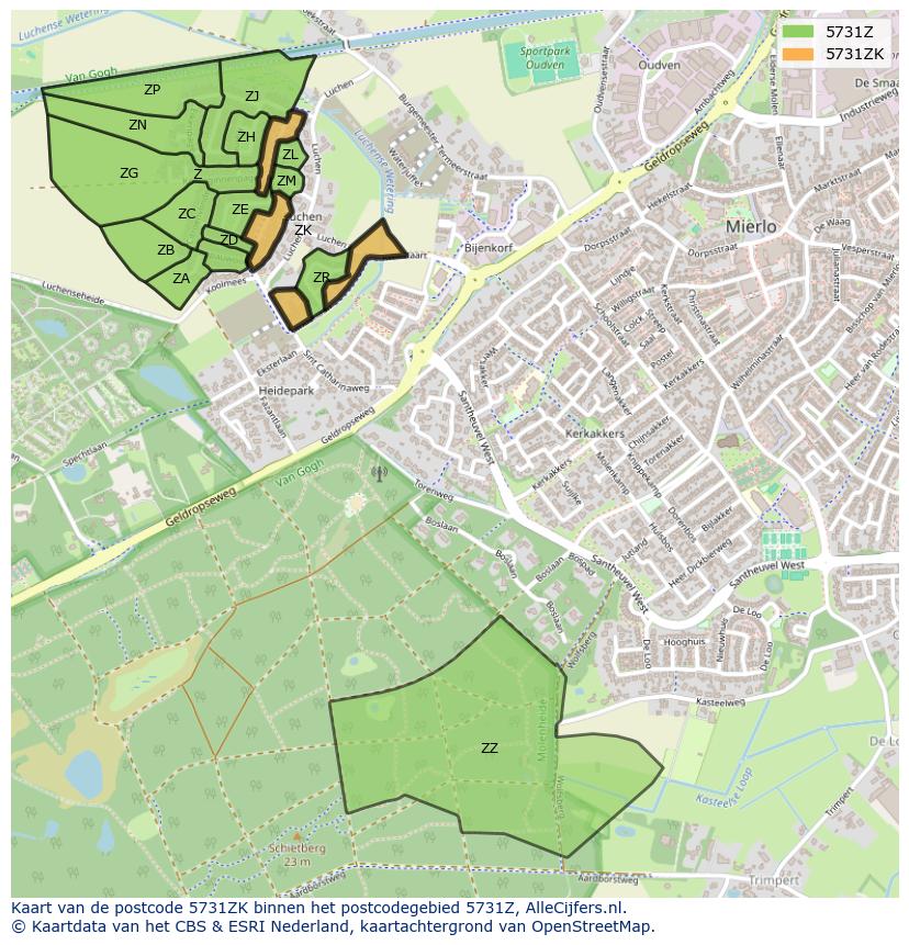 Afbeelding van het postcodegebied 5731 ZK op de kaart.
