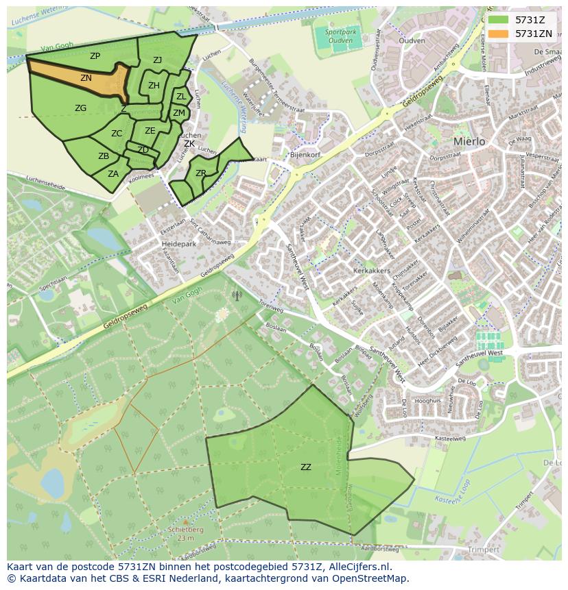 Afbeelding van het postcodegebied 5731 ZN op de kaart.