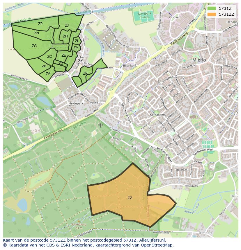Afbeelding van het postcodegebied 5731 ZZ op de kaart.