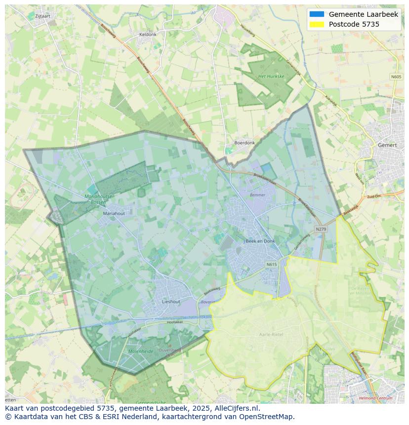 Afbeelding van het postcodegebied 5735 op de kaart.