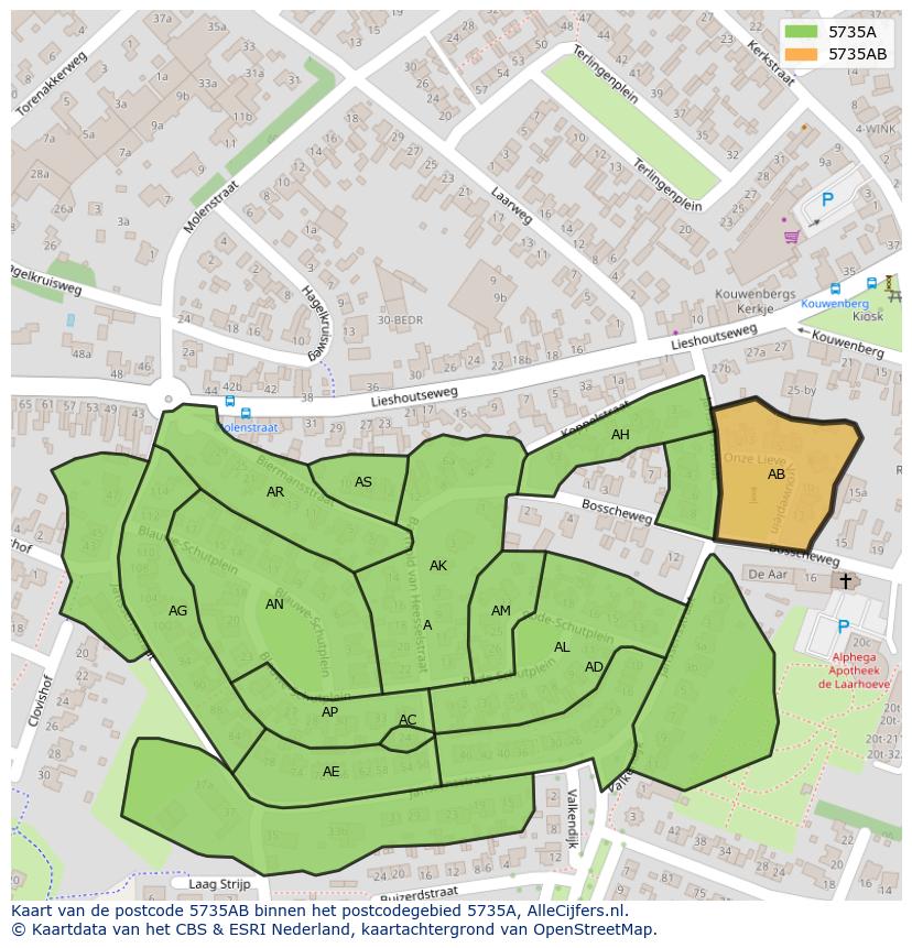 Afbeelding van het postcodegebied 5735 AB op de kaart.