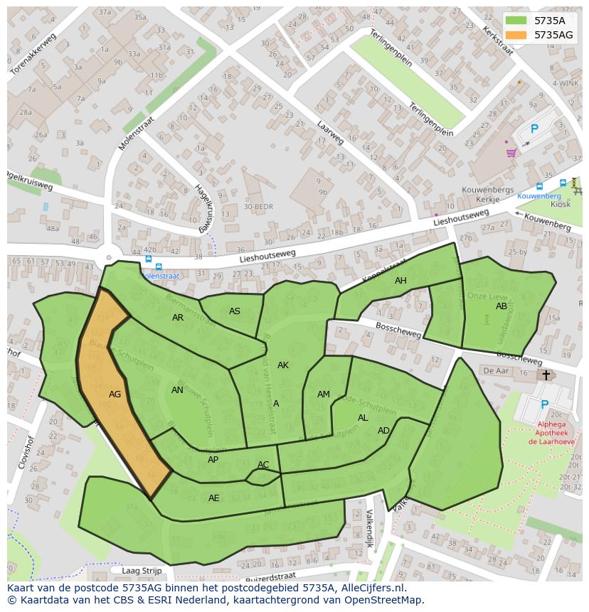 Afbeelding van het postcodegebied 5735 AG op de kaart.